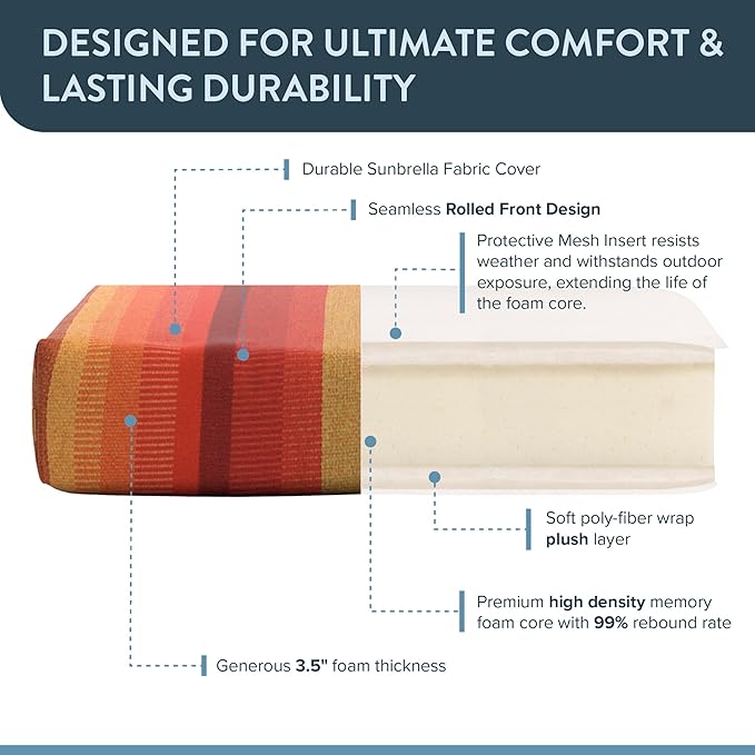 California Umbrella Outdoor Dining Chair, Patio Seat Cushion, 20 x 40 Inch, Premium Outdoor Memory Foam, Fade Resistant Sunbrella Fabric, Fabric Ties,Astoria Sunset