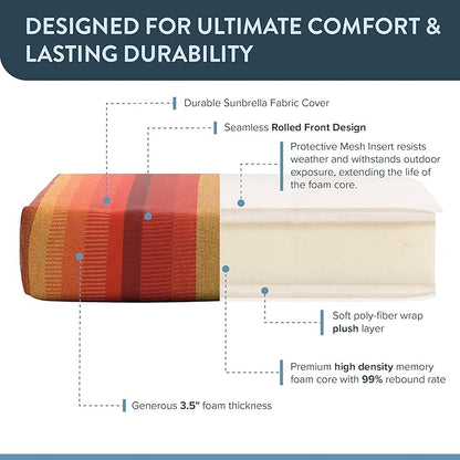 California Umbrella Outdoor Dining Chair, Patio Seat Cushion, 20 x 40 Inch, Premium Outdoor Memory Foam, Fade Resistant Sunbrella Fabric, Fabric Ties,Astoria Sunset