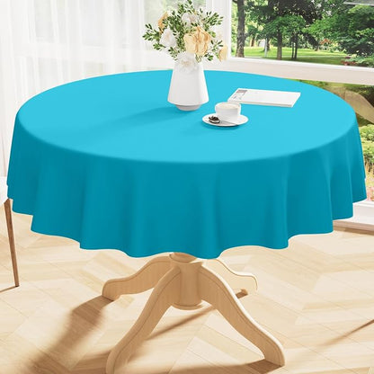 Smiry Round Table Cloth 60 Inch, Waterproof Wipeable Vinyl Tablecloths Protector, Oil Spill Proof Plastic Table Cover for Dining, Picnic, Camping, Outdoor, Turquoise