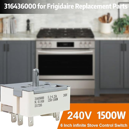 316436000 Surface Infinite Burner Range Switch, Burner Infinite Control Switch, Fits for Frigidaire (6 Inch), Replaces Part 316021500, 5304506424, 1155394, AP3890378, EAP1145039, PS1145039