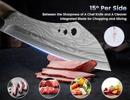 SYOKAMI Butcher Knife Set, 3 PCS Kitchen Knives Set for Cutting, Meat Cleaver Chef Knife Set, Japanese Style High Carbon Steel Knives Set, Chopping & Slicing & Boning for Home and BBQ, Ideal for Gift