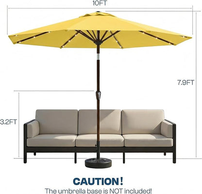 10FT Solar Patio Umbrella with Lights, Outdoor Table Market Umbrella with 32 LED Lights, 8 Sturdy Ribs, Push Button Tilt and Crank for Pool, Deck and Garden, UV-Resistant