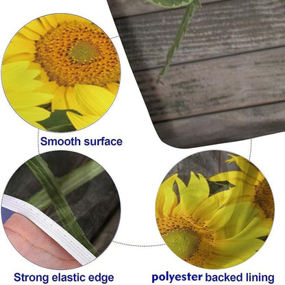 Sunflowers Picnic Bench Fitted Table Cover, Brown Yellow Helianthus Against Weathered Aged Fence Table Cloth, 28x72 Inch, 3 Piece Set, for Picnics Indoor and Outdoor Dining Decor