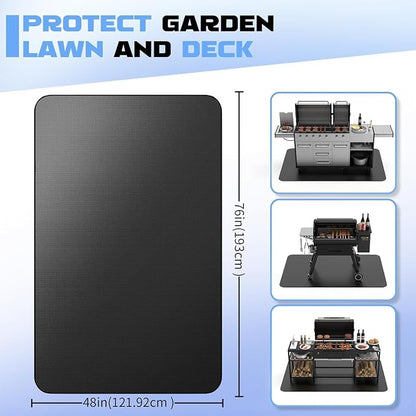 76 x 48 Grill Mat for Outdoor Grill, 20 mil Fire Resistant BBQ Pad | 20 mil XL under grill mat with fiberglass core; silicone fire coating helps protect decks, patios and fire pit areas.