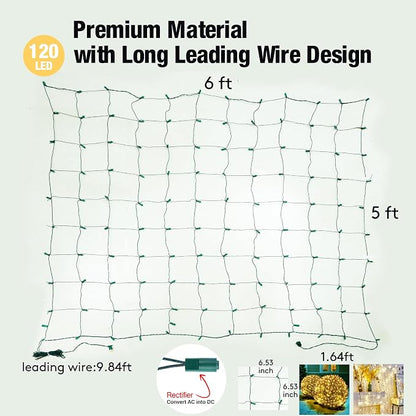 Led Christmas Net Lights Outdoor Christmas Bushes Lights 120Led 6ftx5ft, Connectable Outdoor Indoor Mesh Net Lighting for Xmas Holiday, Garden, Lawn, Shrubs, Trees, Bushes Decorations(WarmWhite)