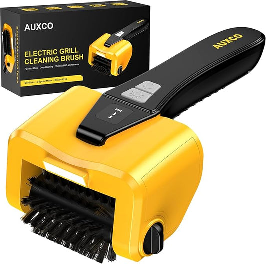 Grill Brush - 4000mAh Electric Grill Brush for Outdoor Grill with Dual-Speed Motor, No Bristle Shedding BBQ Brush Cleaner, Dishwasher-Safe, 90 Mins Working Time with LED Light, As a Ideal Gift