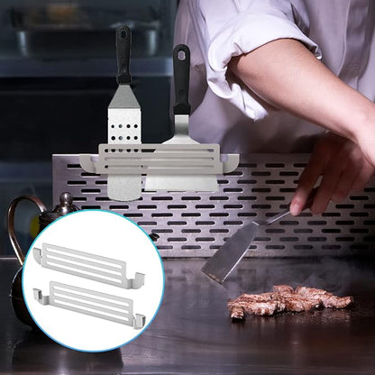 1pc Spatula Holder for Blackstone Griddle, Stainless Steel Griddle Spatula Holder Clip on Edge Silver BBQ Spatula Rack Compatible with Camp Chef Royal Gourmet and Other Griddles