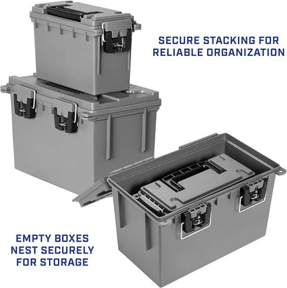 Sheffield Ammo Box Made in USA, Stackable Lockable Ammo Storage Box, Gray | XL & Standard Lockable Storage Box, Water & Dust Resistant Dry Box, Secures Hunting Gear, Gun Accessories, Supplies, Bullets