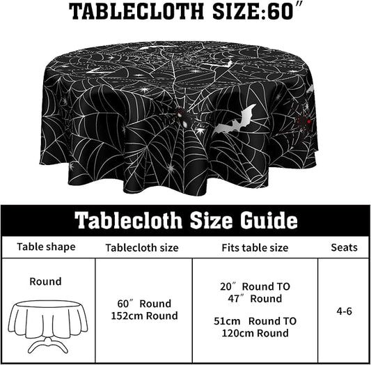 Sweetshow Halloween Spider Web Table Cloth Round Black and White Bat Tablecloth 70 Inch Decor Washable Stain and Wrinkle Resistant Round Table Cover for Dining Picnic