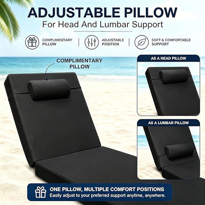 Chaise Lounge Cushion for Outdoor Furniture, Waterproof, Fade-Resistant and Tear Resistant, Patio Lounger Pads with Removable Cover for Pool, Deck, Lawn, 72x21x4 Inch, Dark Gray