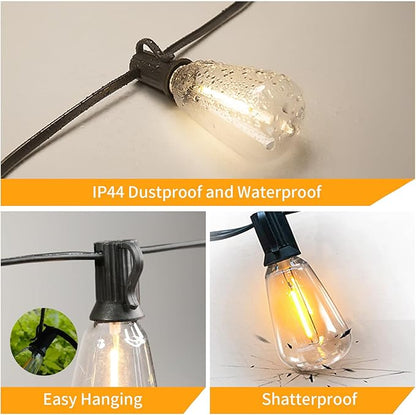 50FT Solar String Lights Outdoor Waterproof, 15+2 Shatterproof with Edison Bulbs,Solar Powered Outdoor Lights with Remote, LED String SolarLights for Garden, Backyard, Parties