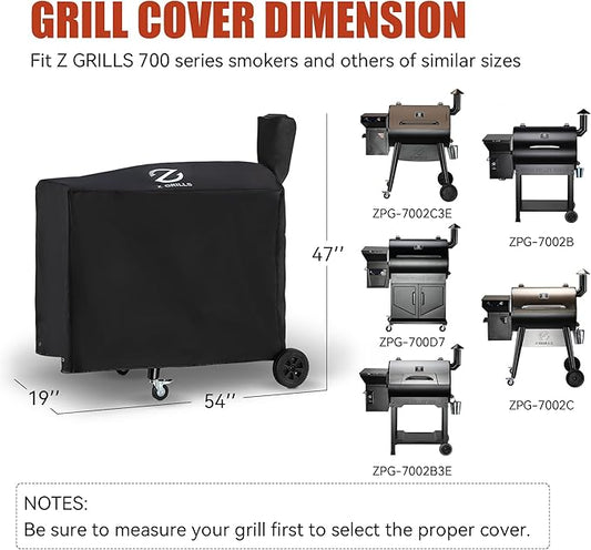 Z GRILLS Pellet Grill Cover 54 Inch | Official Genuine | Upgraded 600D Polyester Fabric, Heavy Duty, Waterproof, Weather Resistant Full Length Grill Cover for 700 Series Pellet Smoker