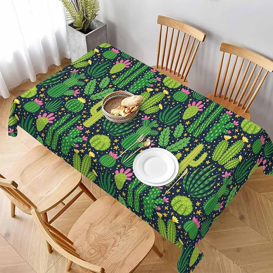 TKS MITLAN Tablecloth Green Plant Table Cloth Rectangle Table 52 x 70 Inch Cactus Flowers Exotic Mexican Kitchen Decorations for Home Dinner Party