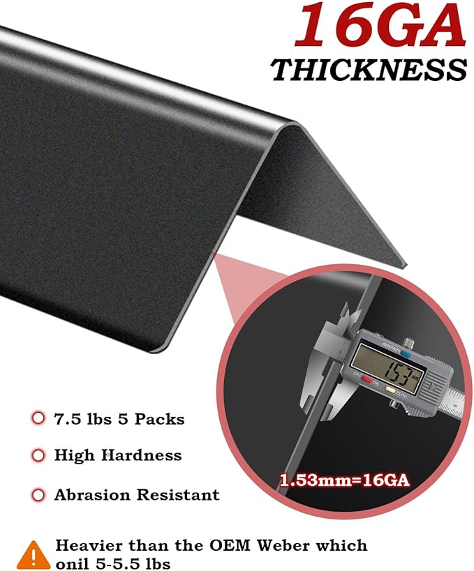 Flavorizer Bars 24.5 inch Replacement for Weber 7540 Genesis 300 310 320 330 Series Grill Parts with Side Control, 5 PCS Porcelain Enameled Steel Flavor Bars
