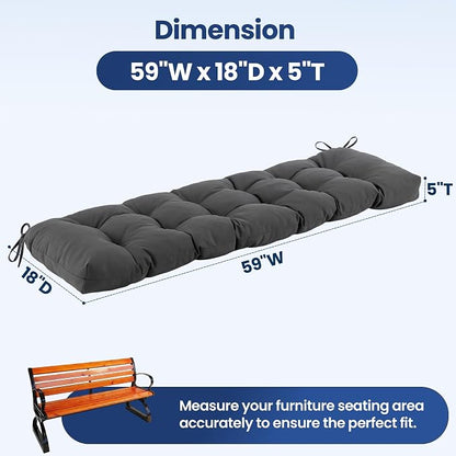 IASEAHK Outdoor Bench Cushion 59x18x5 Inch, Waterproof & Fade-Resistant Patio Furniture Cushions, Tufted Memory Foam Indoor/Outdoor Cushions for Couch Swing with Non-Slip Backing & Straps, Dark Grey