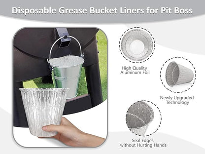 Aluminum Disposable Grease Bucket Liner Replacement Parts for Pit Boss 67292, Camp Chef, Oklahoma Joe's 9518545P06, Rec Tec, Traeger, Pit Boss Accessories, 5-Pack