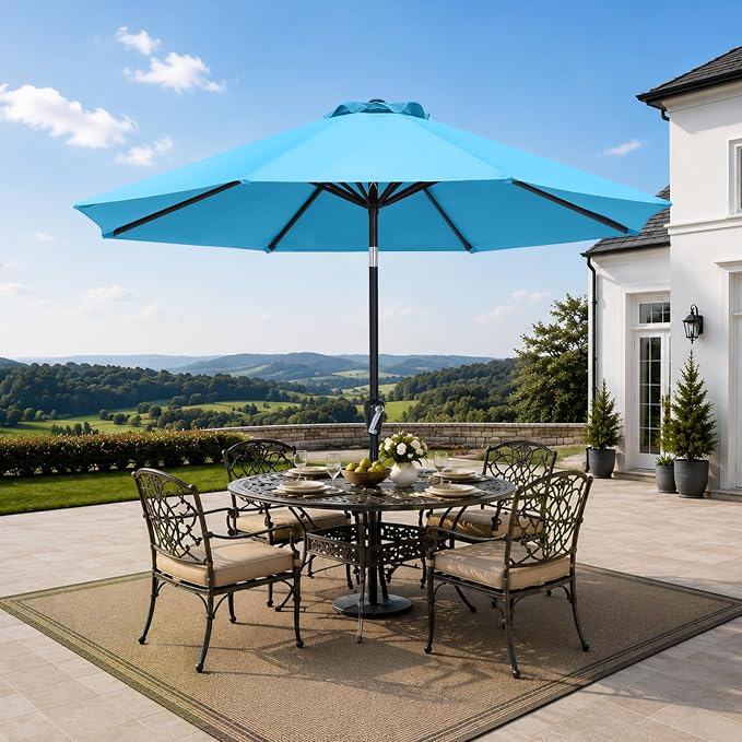 MASTERCANOPY 10ft Patio Umbrella with Tilt & Crank, Turquoise | 8 Sturdy Ribs, Vented Top, UV & Water Resistance, Quick Setup – Perfect for Garden, Deck, Backyard, Pool