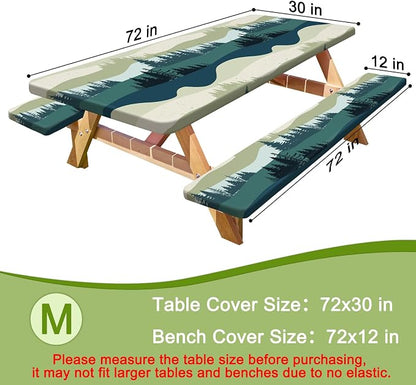 Picnic Table and Bench Cover Set, Waterproof Fitted Elastic Cloth | Portable Camping Essentials With Built-In Storage Pocket And Waterproof Fabric For Outdoor RV Or Picnic Table Use