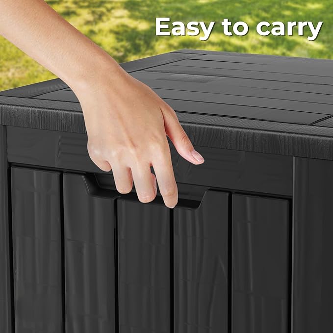 35 Gallon Outdoor Deck Box, Lockable Waterproof Outdoor Storage Boxes For Garden Tools,Indoor Cushions,Accessories Outside Storage Resin Weatherproof Container, Black