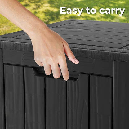 35 Gallon Outdoor Deck Box, Lockable Waterproof Outdoor Storage Boxes For Garden Tools,Indoor Cushions,Accessories Outside Storage Resin Weatherproof Container, Black