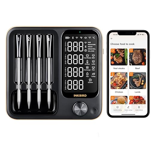 4 Probes Bluetooth Meat Thermometer Digital, Wireless Meat Thermometer for BBQ, Oven, Smoker and Air Fryer, IP67 Waterproof and Dishwasher Safe （14B-1）