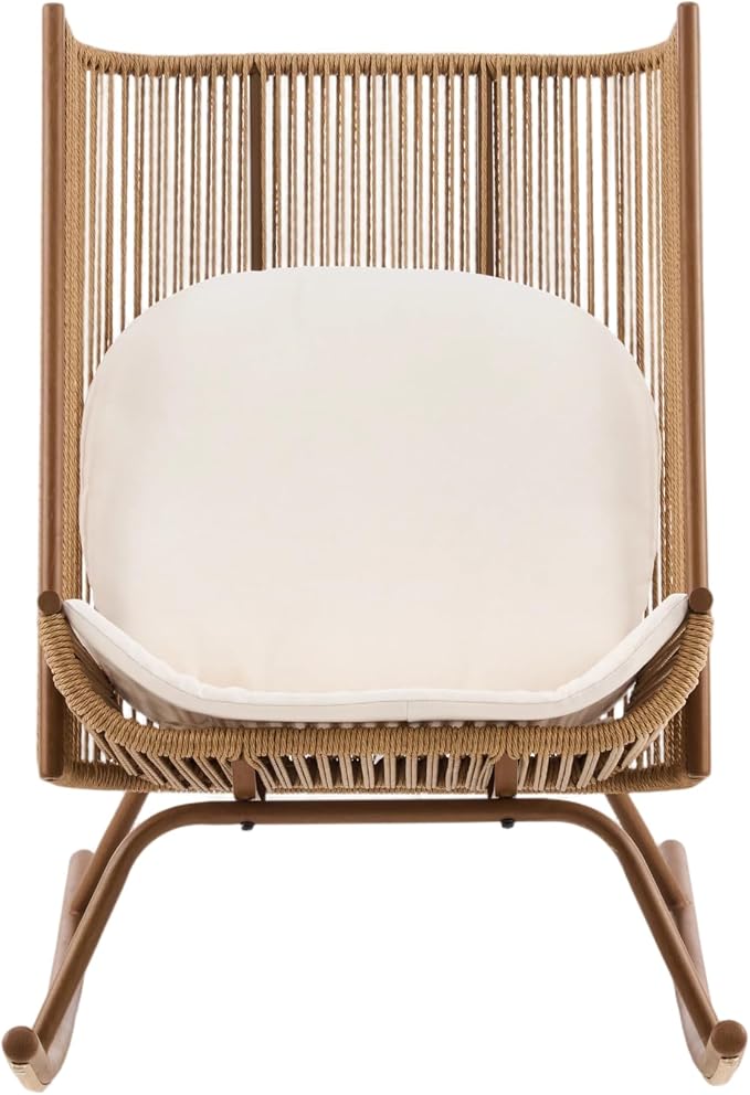 Christopher Knight Home Lumin Outdoor Rocking Chair, High Back PE Rattan Wicker Rocker with Metal Frame, Rocking Chair with Cushion, Comfort Rocker with Ergonomic Design for Patio or Lounge, Brown