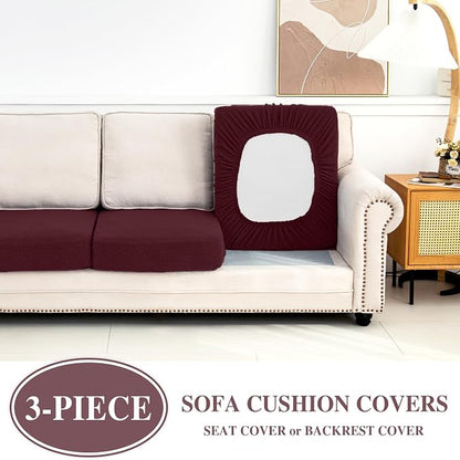 LA MEACK Couch Cushion Covers Seat Cushion Cover Stretch Couch Cover Separate Sectional Sofa Slipcovers Furniture Protector(3 Pieces for Seat or Sofa Backrest, Burgundy)
