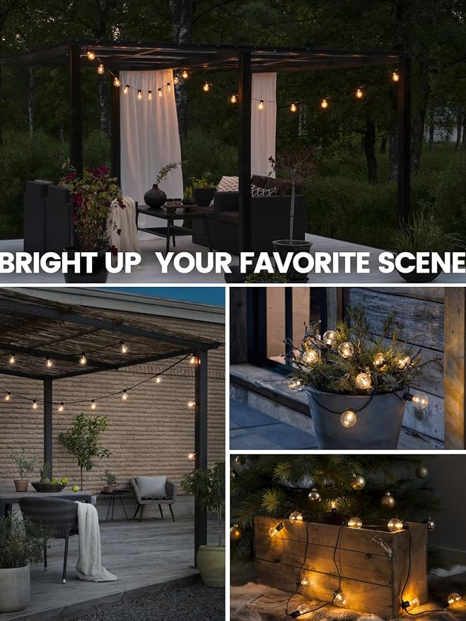 Outdoor String Lights with Remote 50FT - Dimmable Patio Lights with Waterproof G40 LED Globe Bulbs, Connectable Shatterproof Hanging Lighting for Outside Bistro Garden Backyard Deck Decor