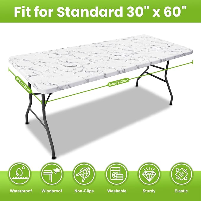 Smiry Spandex Fitted Tablecloth for 5 Foot Rectangle Tables, Washable Picnic Table Cover with Elastic, Stretch Reusable Table Cloth for Outdoor, Camping, Dining & Kitchen (Marble, 30"x60")
