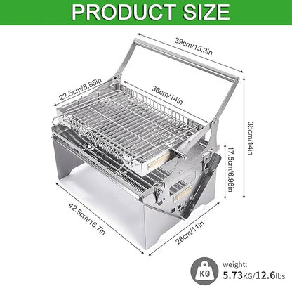 Portable 360°Rotating Charcoal Grill,Portable BBQ with Removable Tray & Adjustable Steel Frame, 3-Position Height Adjustment,Easy to Disassemble,Easy to Transport