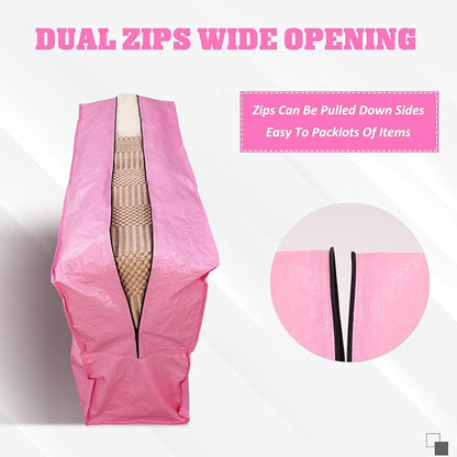 4 Pcs 96 Gallon Extra Large Moving Bags Heavy Duty Storage Bag with Strong Zipper Handle Foldable XXL Jumbo Storage Tote Packing Moving Box for College Dorm Travel Cloth Duffle (Pink)