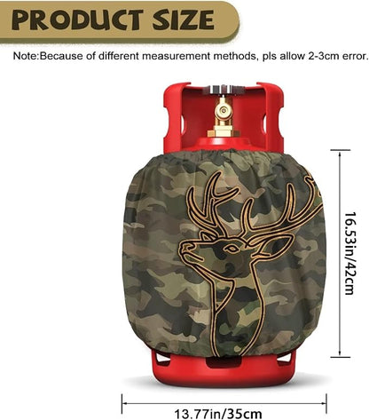 Camper Propane Tank Cover Camo Deer 3D Outdoor 600D Heavy Duty Waterproof Covers Fits Standard 20 lb Cylinder, 13.7'' x 16.5'' for Rv Trailer