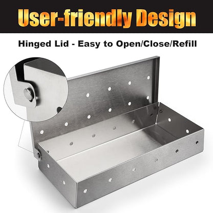 GRILLART Grill Smoker Box for Gas Grilling & All Grills, Thicker Stainless Steel Wood Chip Smoker Boxes Heavy Duty, Smoking Box Grill Accessories for Outdoor Grill, Grilling Gifts for Men