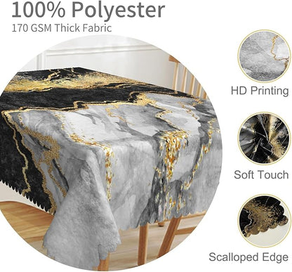 60x108inches Black Marble Rectangle Tablecloth Abstract Black Grey Golden Crack Luxury Marble Tablecloth Washable Polyester Table Covers for Dining Table Buffet Parties Indoor Outdoor Use