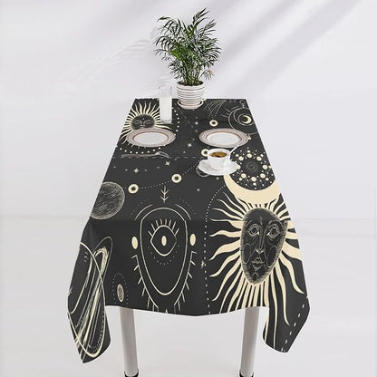 Sun Moon Tablecloth Boho Astrology Mystical Celestial Star Crescent Galaxy Space Table Cloth Water Resistant Wipeable Table Cover for Farmhouse Picnic Party Holiday Kitchen Dinner Table 60"x90"