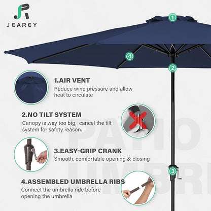 JEAREY 11' Patio Umbrellas Outdoor Table Market Umbrella w/Crank, 8 Sturdy Ribs, UV Protection Windproof for Garden, Deck, Backyard, Pool(Navy Blue)
