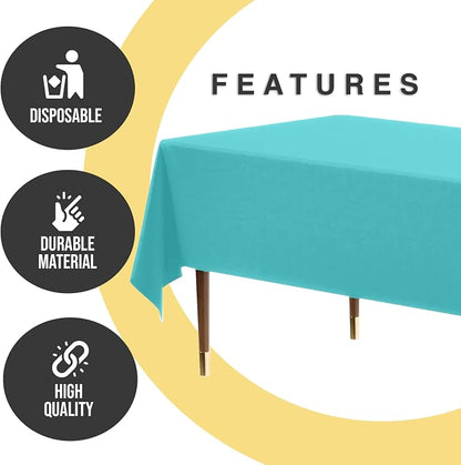 66% Thicker Premium Plastic Table Cloth Rectangle Table Cover 0.5 Mil 24 Pack Aqua Table Cloth 54 Inch x 108 Inch Disposable Tablecloth Won't Tear Easily Like Cheap Thin Brands By Exquisite