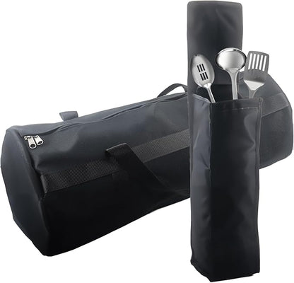 Klmnop 2 Pcs Grill Utensil Storage Bag, 24 "Thick Canvas Grill Accessory Storage Bag with Handle and Waterproof Oxford BBQ Tool Bag for Camping Hiking Barbecue(Black)