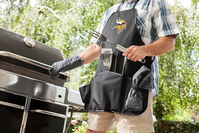 Picnic TIME BBQ Apron Tote Pro Grill Set, (Black with Gray Accents)
