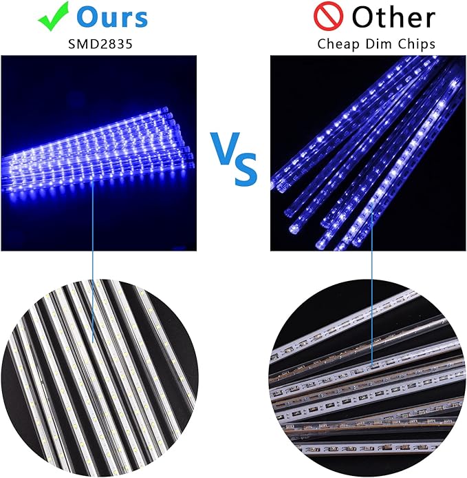 Aluan Christmas Lights Outdoor Meteor Shower Rain Lights, 40cm/16inch 10 Tubes 360 LEDs Waterproof Falling Rain Hanging Light with UL Plug for Christmas Holiday Party Home Garden Tree Decor, Blue