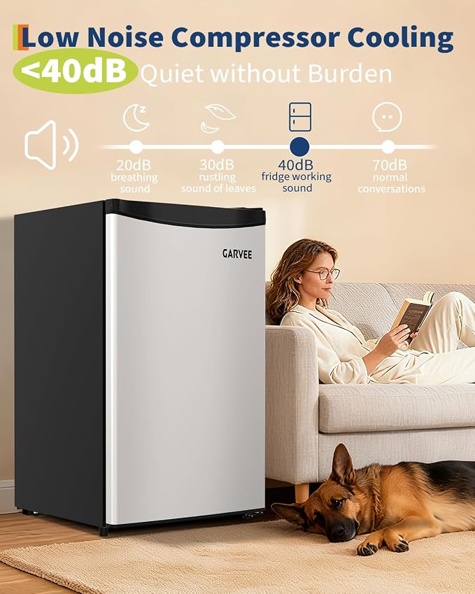 4.5 Cu.Ft Mini Fridge with Freezer, Large Cpacity & Energy-efficient System | Low Noise 38dB with Adjustable Thermostat, Small Refrigerator for Bedroom, Office, Dorm