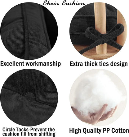 Tiita 18x18 Inch Cushions Chair Pads with Ties, Square Seat Floor Pillows Pad for Outdoor Kitchen Dining Chairs with Ties Set of 2, Black