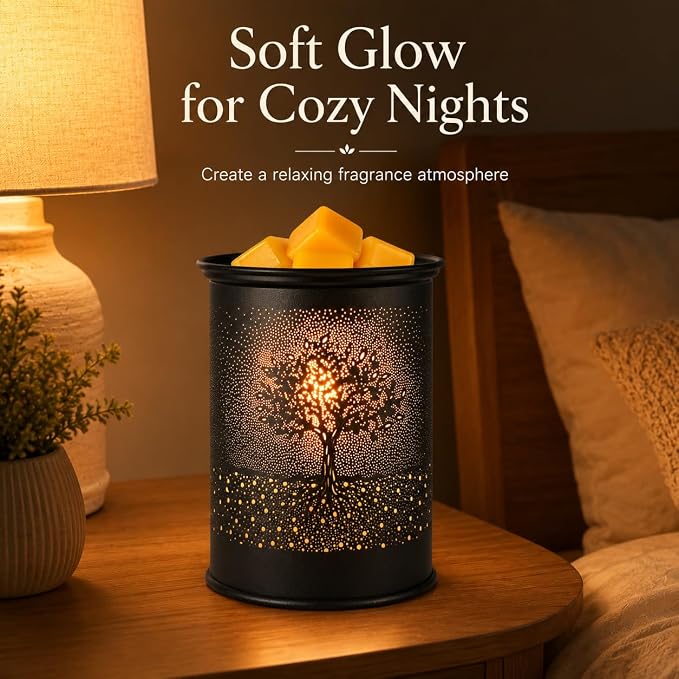 Metal Wax Melt Warmer Tree Candle Wax Warmer for Scented Wax Melter | Electric Wax Melts Wax Cubes Black Candle Lamp for Home Office Decor,Wax Burner as Gifts for Mom Grandma Women Girls