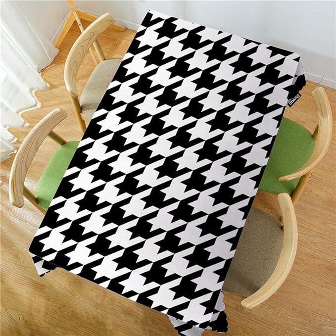 Swono Rectangle Tablecloth Black White Houndstooth 52x70 Inch Heavy Duty Water-Resistant Dining Table