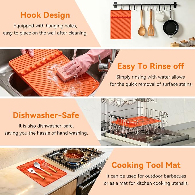 Grill Silicone Mat for Blackstone - BBQ Side Shelf Mat With Magnetic 2 PCS | Waterproof and Oil-proof,450°F Heat Resistant,Food Grade,Griddle Accessories,Spatula Utensil Storage Rack,Outdoor and Kitchen