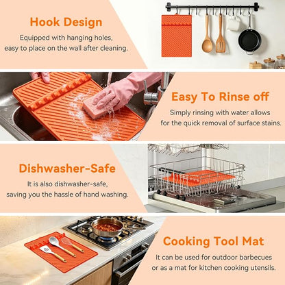 Grill Silicone Mat for Blackstone - BBQ Side Shelf Mat With Magnetic 2 PCS | Waterproof and Oil-proof,450°F Heat Resistant,Food Grade,Griddle Accessories,Spatula Utensil Storage Rack,Outdoor and Kitchen