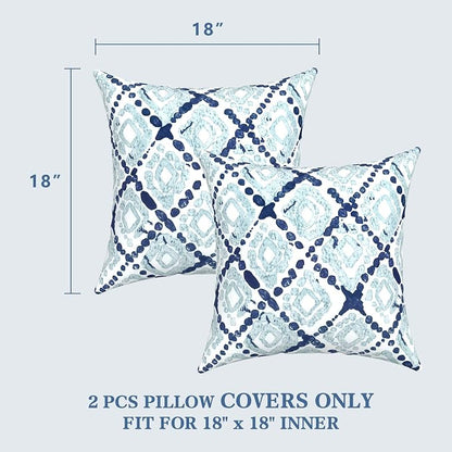 LVTXIII 2 Pack Outdoor Pillow Covers ONLY 18x18 Inch, Water-Repellent Square Decorative Cushion Covers for Patio Furniture, Garden, Sofa, Boho Geometry Blue