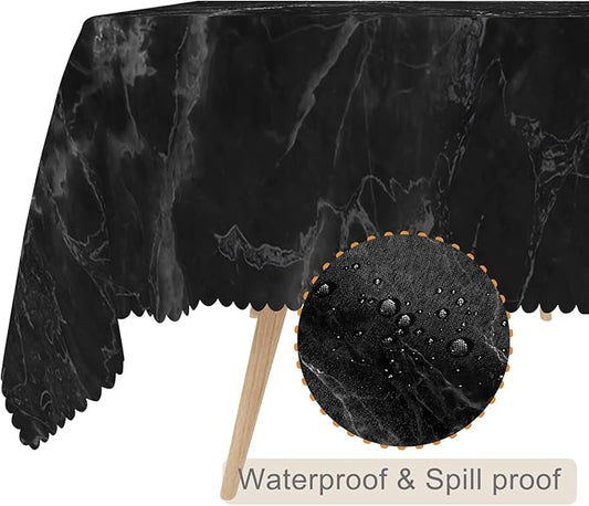 60x120inches Marble Tablecloth Black Marble Texture Modern Art Rectangle Table Cloth Cover Waterproof and Stain Resistant Fabric Table Cloth for Kitchen Dining Room Indoor Outdoor Home Decor