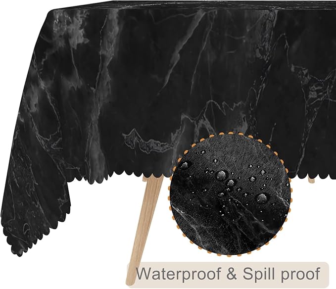 70x140inches Marble Tablecloth Black Marble Texture Modern Art Rectangle Table Cloth Cover Waterproof and Stain Resistant Fabric Table Cloth for Kitchen Dining Room Indoor Outdoor Home Decor