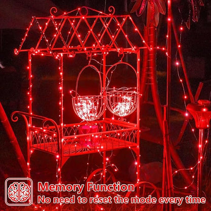 QITONG 2 Pack Halloween Solar Fairy Lights, Each 66ft 200 LED Red String Light Outdoor Waterproof, 8 Modes Silver Wire Christmas Twinkle Mini Lights